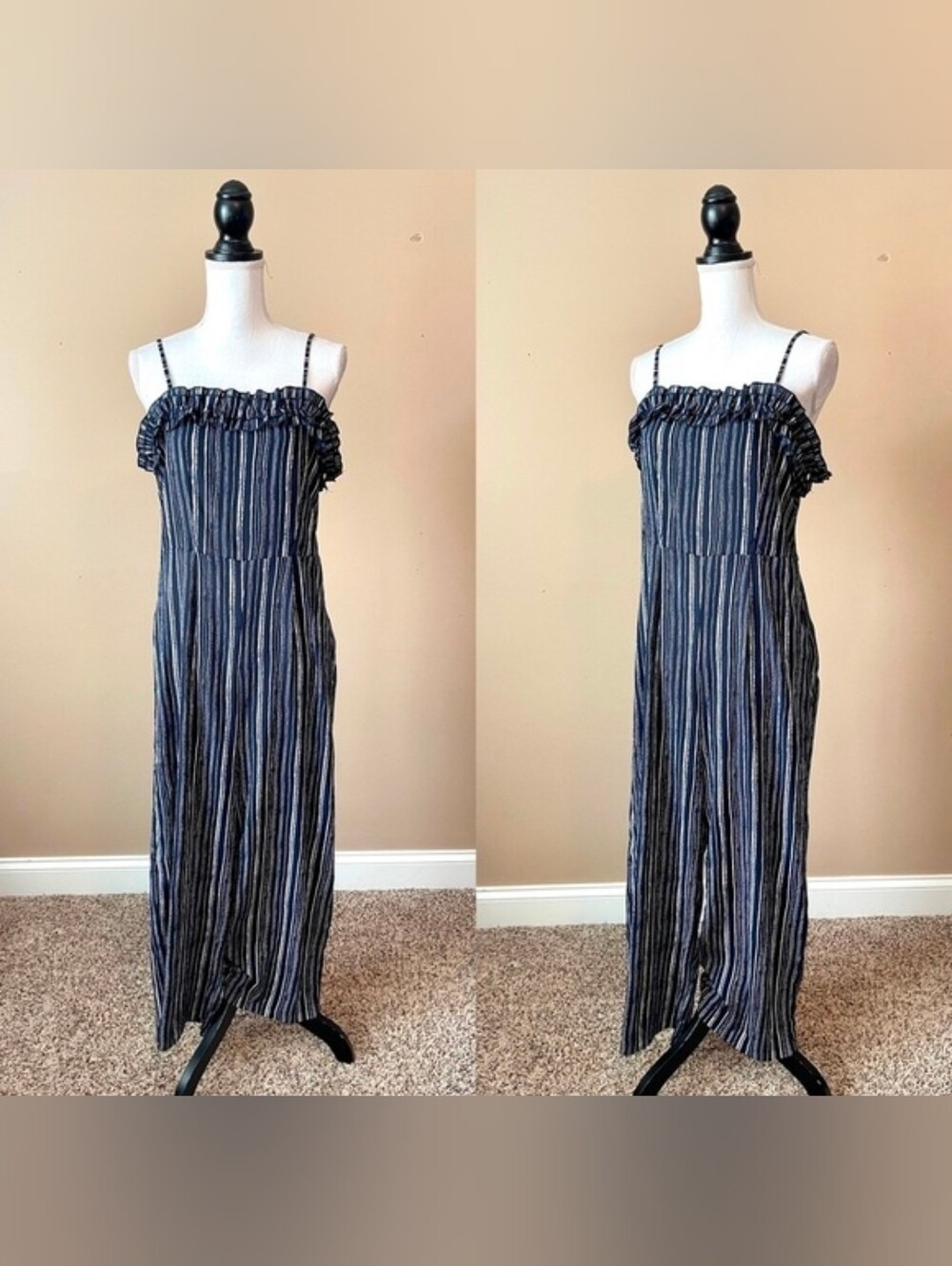 RAMPAGE | Navy Blue Striped Jumpsuit Sz L